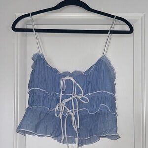 Chic Blue Ruffled Crop Top